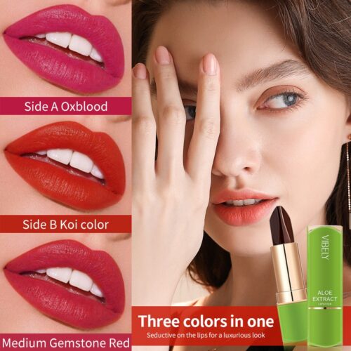 517139892 VIBELY Three-color lipstick for richness, moisturizing, non-smearing and non-sticky color-changing lipstick